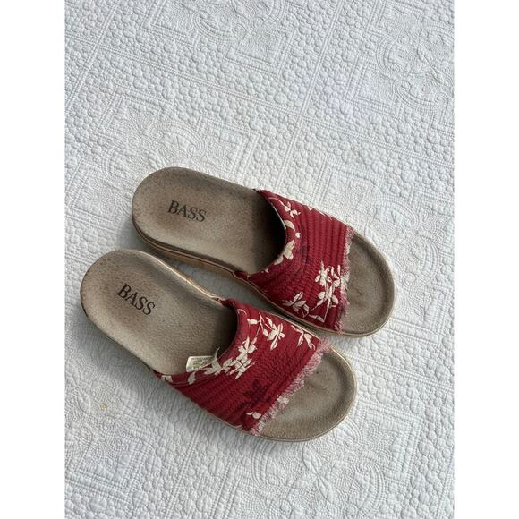 Bass Britton ll canvas red floral slip on platform sandal, women's size 7 1/2 - Picture 2 of 7